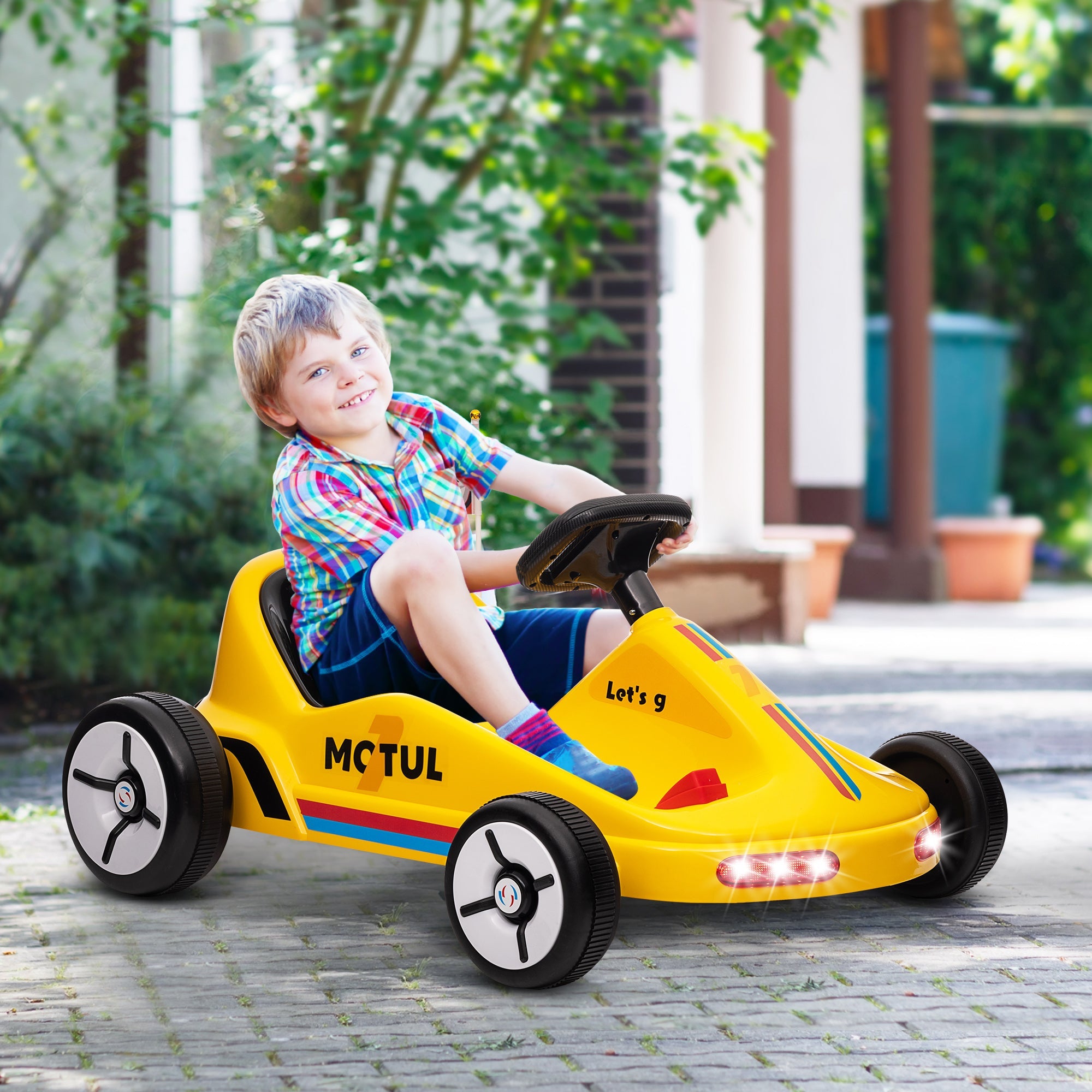 Qaba 6V Electric Go Kart for Aged 3-5 Kids with Music, Light, Horn, Yellow 