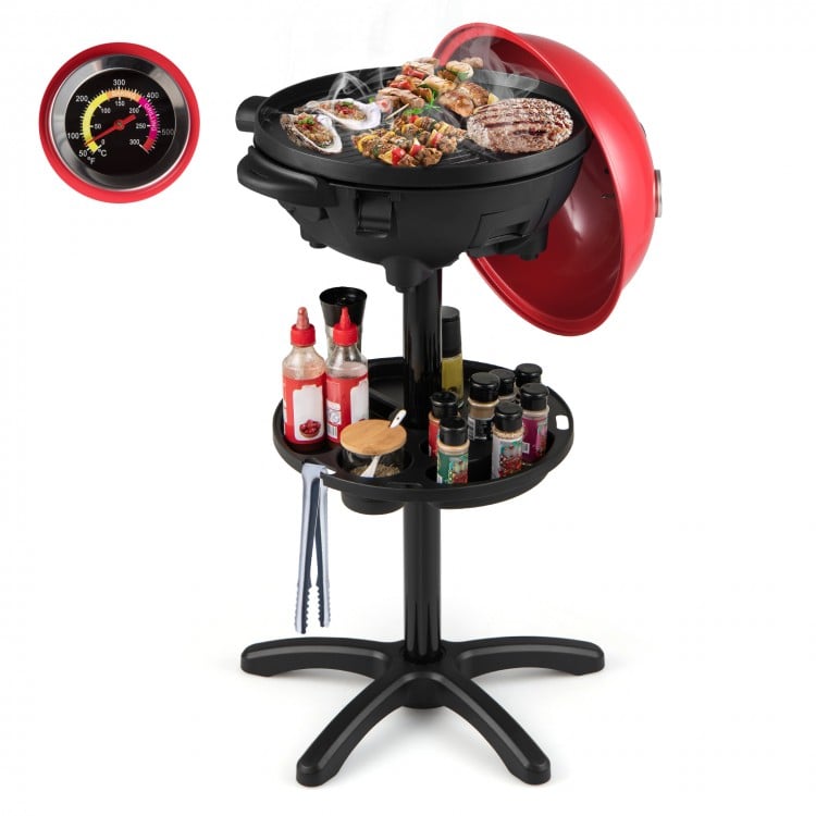 Electric BBQ Grill 1200W Indoor Outdoor Grill with 2-Zone Non-Stick Grilling Plate-RE