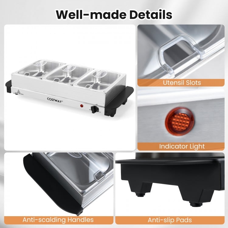 Electric Buffet Server Food Warmer with 3 Removable Trays