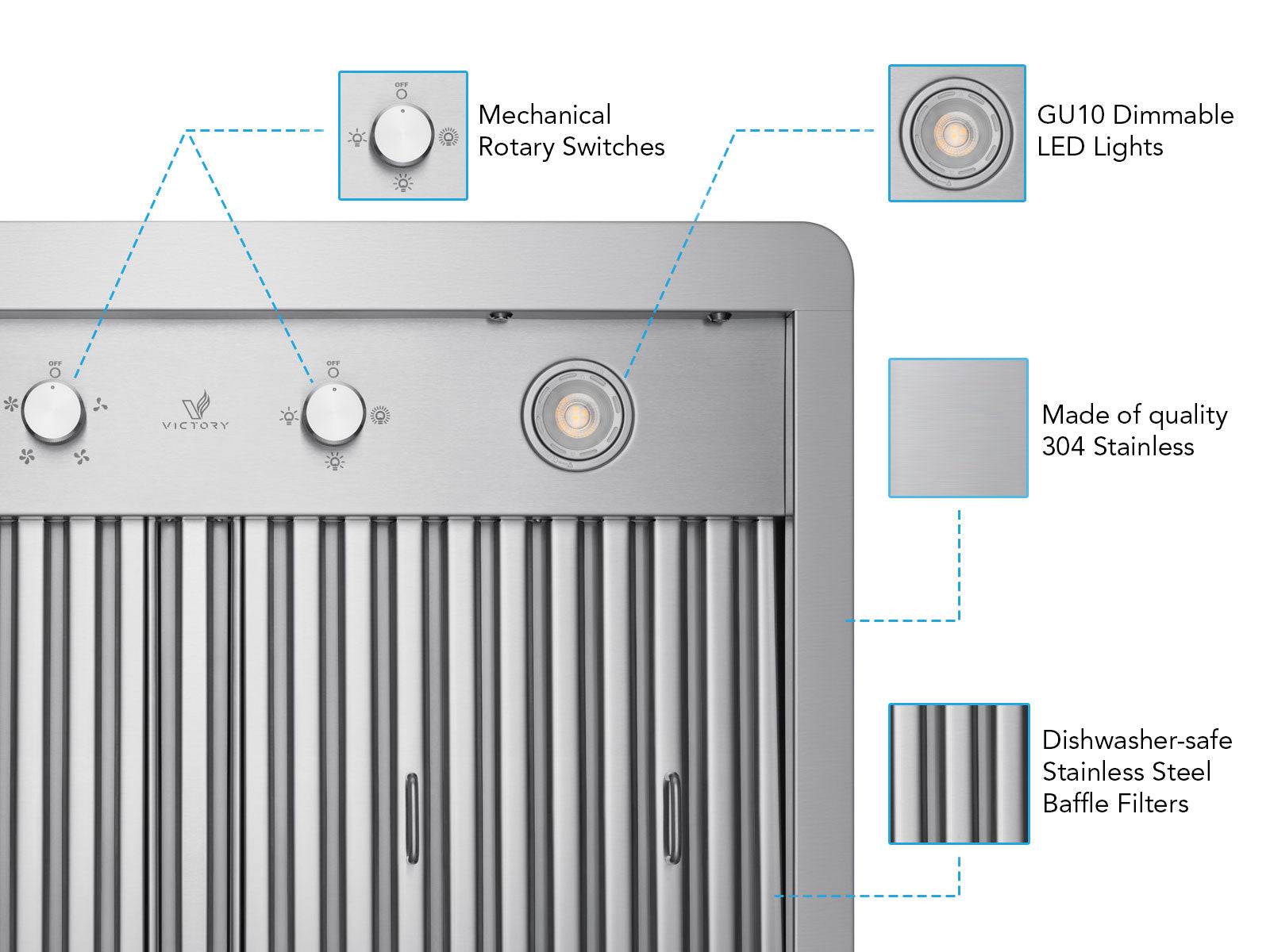 48 Inch 900 CFM Under Cabinet Range Hood - VICTORY Verona 