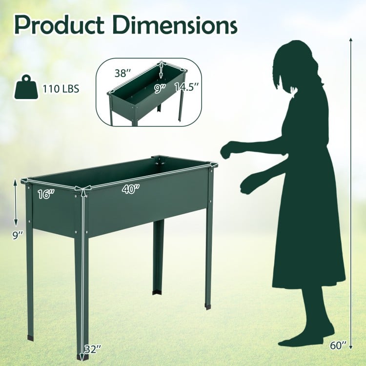 Elevated Metal Raised Garden Bed with Legs and Drainage Holes-Green
