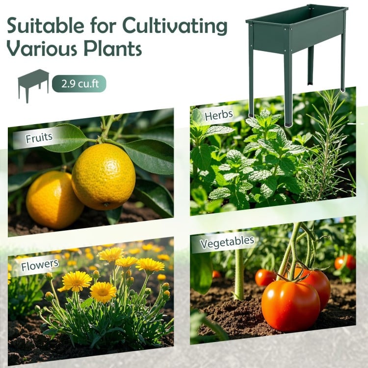 Elevated Metal Raised Garden Bed with Legs and Drainage Holes-Green