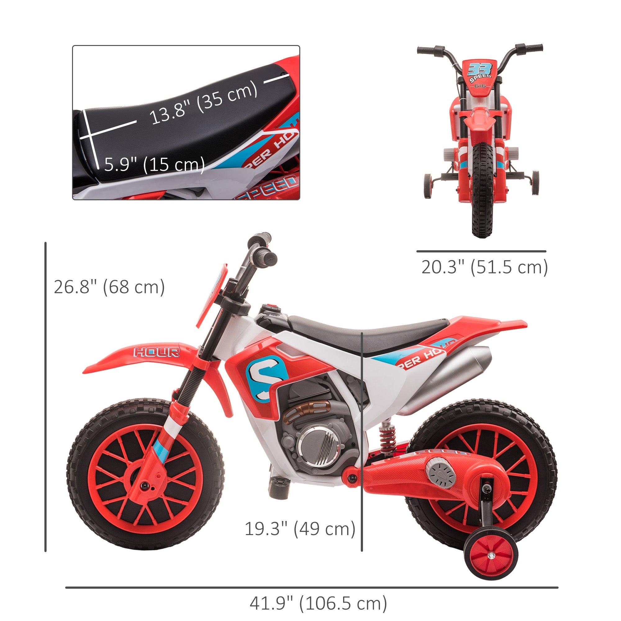 Aosom Electric Kids Dirt Bike Battery-Powered Ride-On Motorcycle 12V Training Wheels Red 