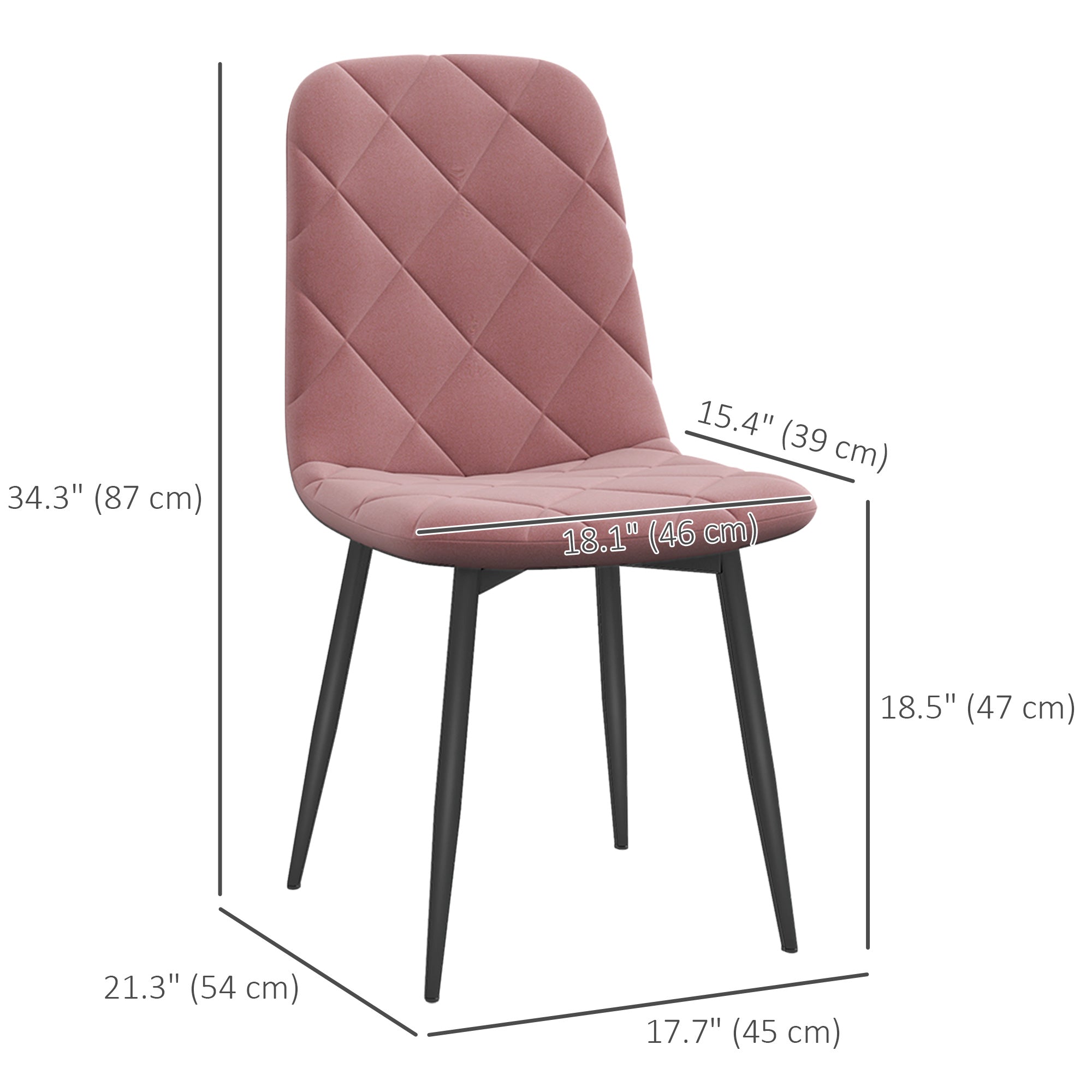 HOMCOM Dining Chairs Set of 4, Upholstered Dining Room Chairs with Steel Legs, Modern Kitchen Chair for Dining Room, Pink 