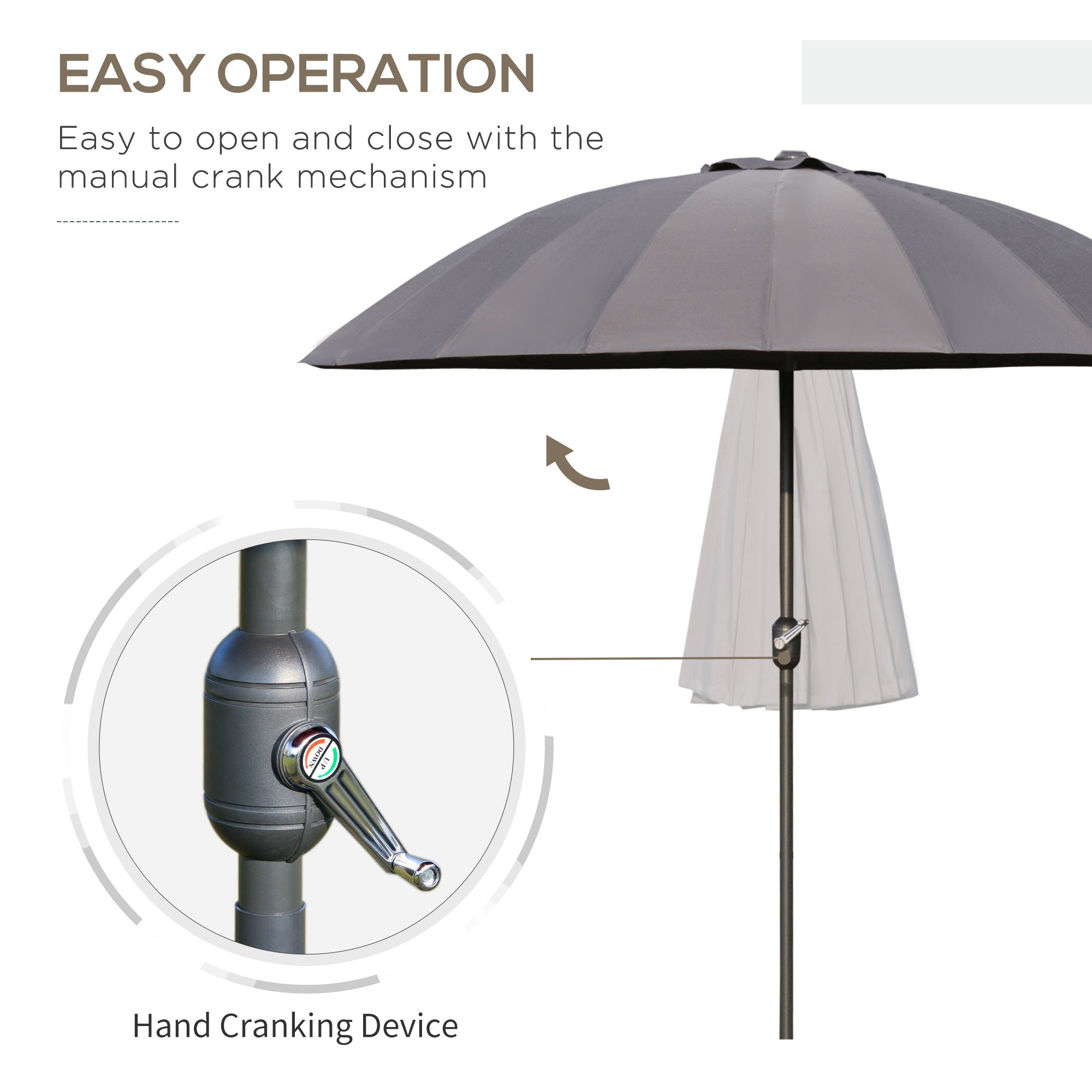 Outsunny 8ft Shanghai Garden Parasol Umbrella with Crank & Tilt, Adjustable Outdoor Sun Shade, Dark Grey 