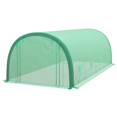 Outsunny 19.5'x10'x6.5' Upgraded Tunnel Greenhouse Mesh Door Windows 15 Plant Labels Gloves Green 