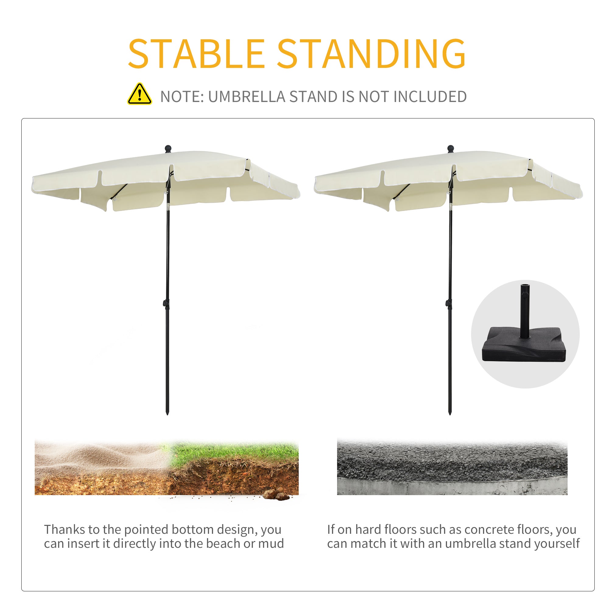 Outsunny Patio Umbrella: 7x4ft Rectangular Aluminum Tilt UV Protection Beige 
