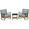 Outsunny Patio Wicker 3 Pieces Rocking Chair Set, PE Rattan Bistro Set with Padded Cushions, Rocker Chairs and Two-tier Iron Plate Top
