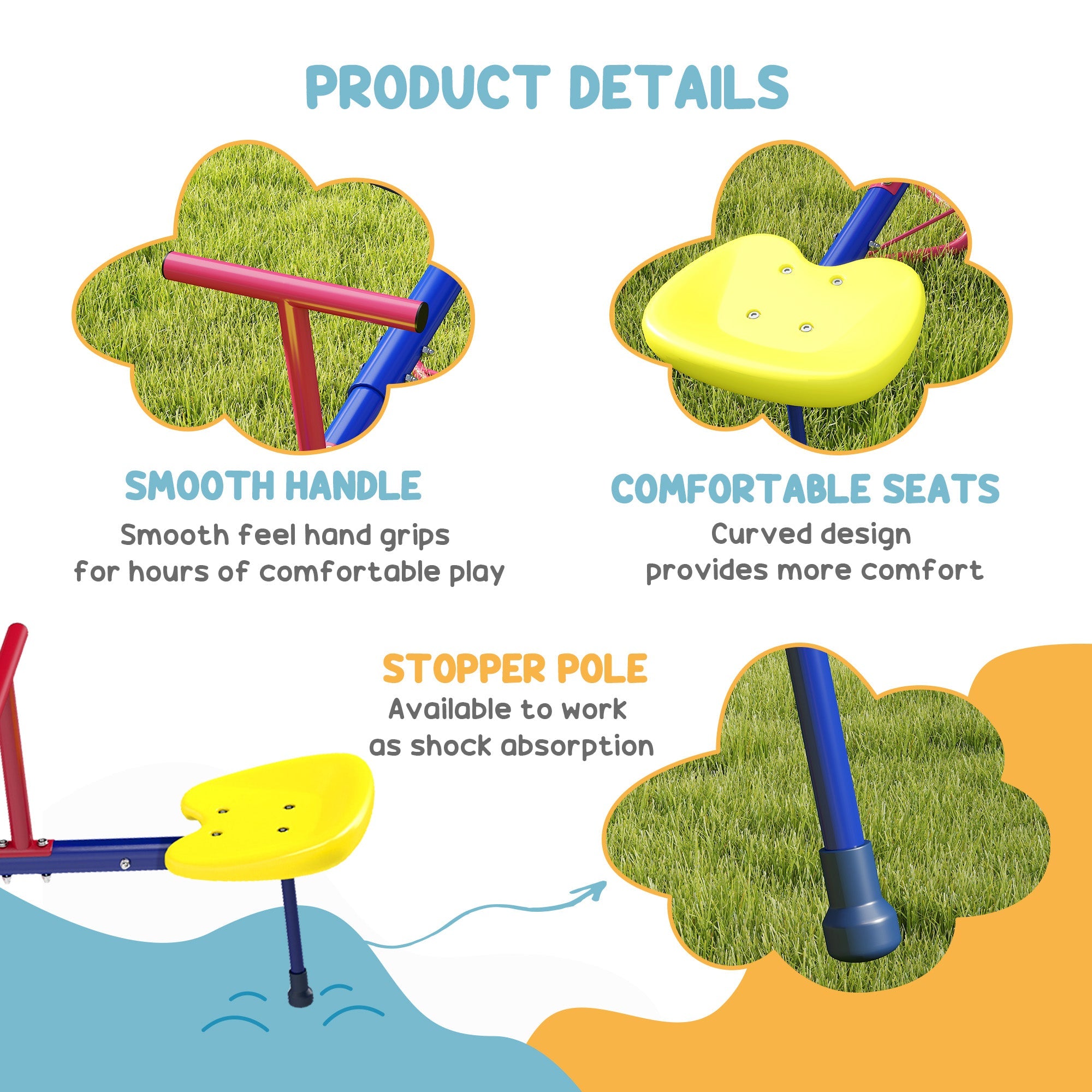 Outsunny Kids Metal Seesaw Teeter Totter Children's Playground Equipment for Garden Outdoor Indoor Swing, 4 Seats 