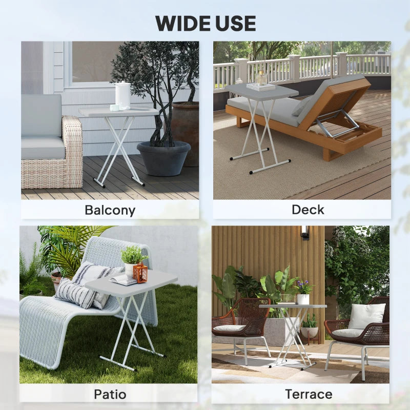 Portable Patio Side Table, Height Adjustable Outdoor Side Table, Folding Balcony Table with Metal Frame, Dark Grey