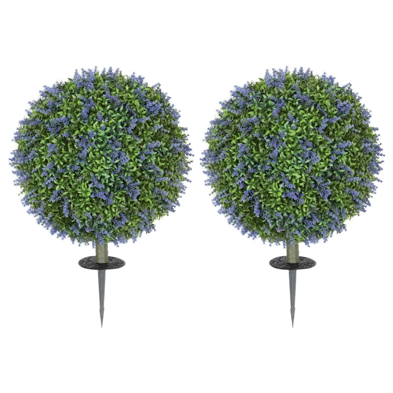 Artificial Plants Faux Lavender Set of 2, UV Protected Fake Plants with Ground Stakes for Indoor Outdoor Decor, Purple