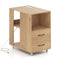 End Table with Built-in Charging Station Sofa Side Bedside Table on Wheels-Natural