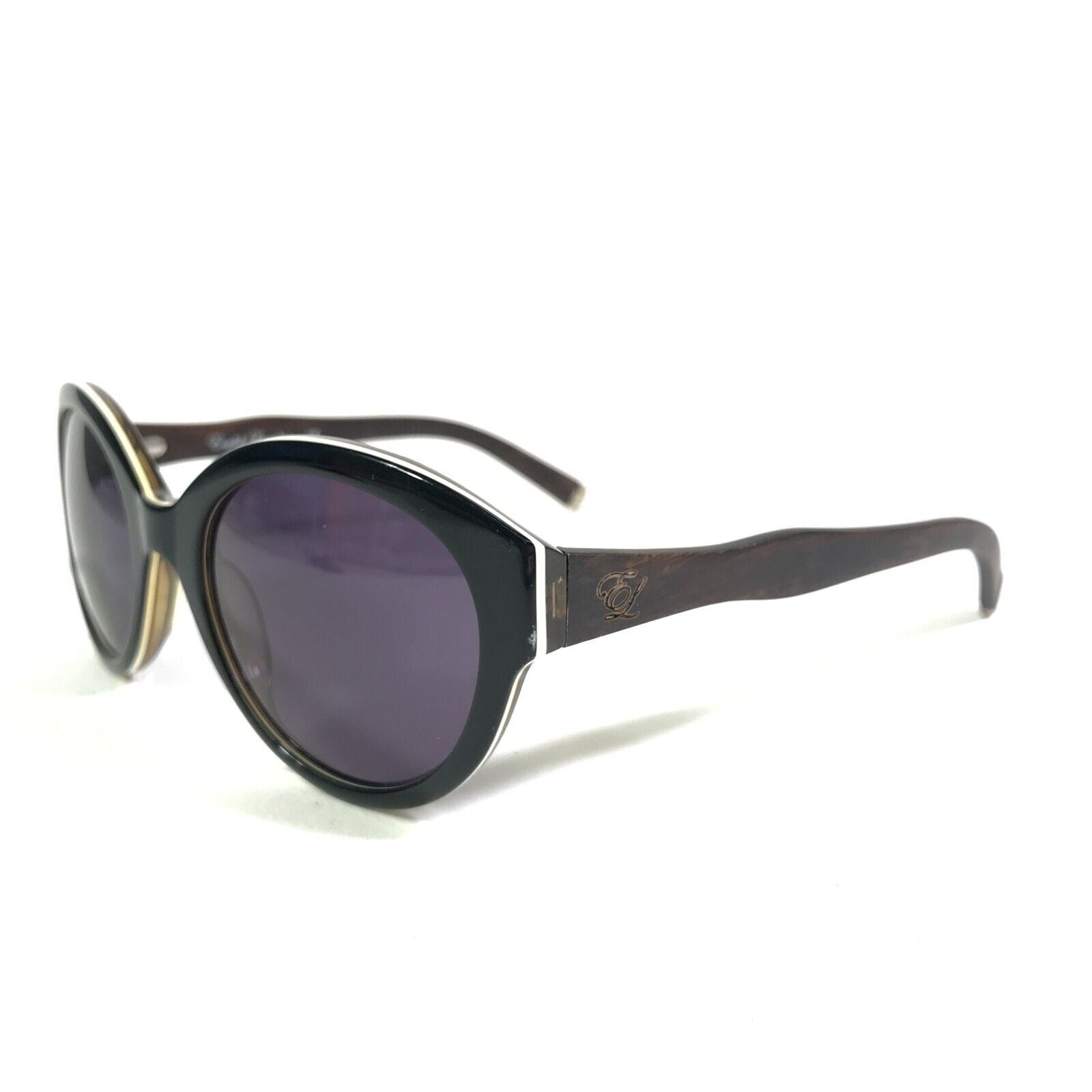 Sunglasses DIAGRAM BLACK WOOD Brown Round Frames w Purple Lenses 