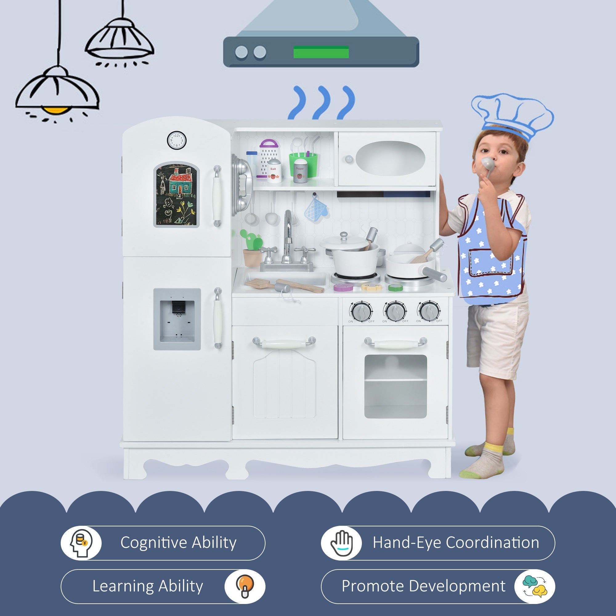 Qaba Large Kids Kitchen Playset With Telephone, Water Dispenser Simulation Cooking Set 