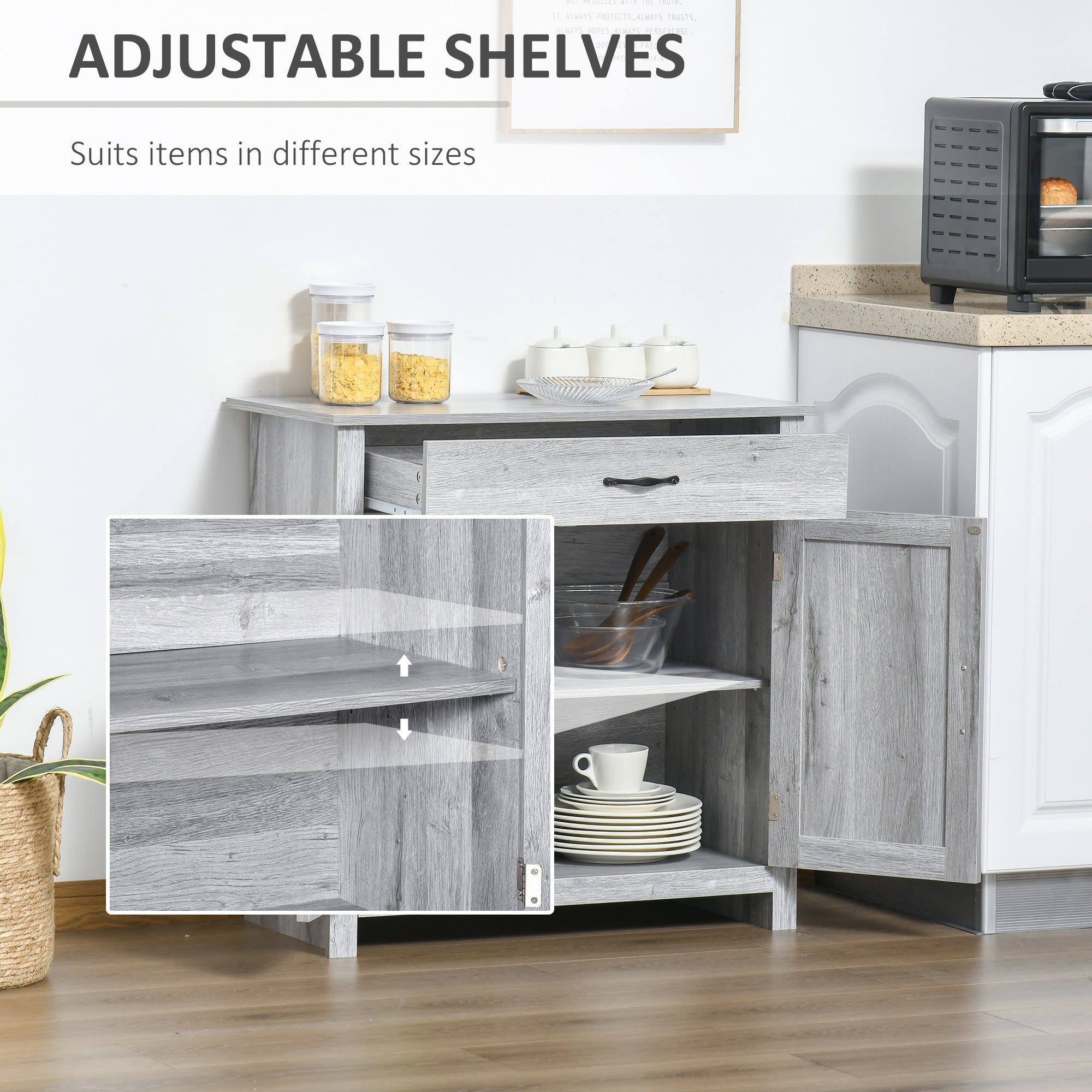 HOMCOM Farmhouse Grey Barn Door Cabinet: Accent Buffet Storage Sideboard Coffee Bar for Living Room, Entryway, Grey Grain Finish 
