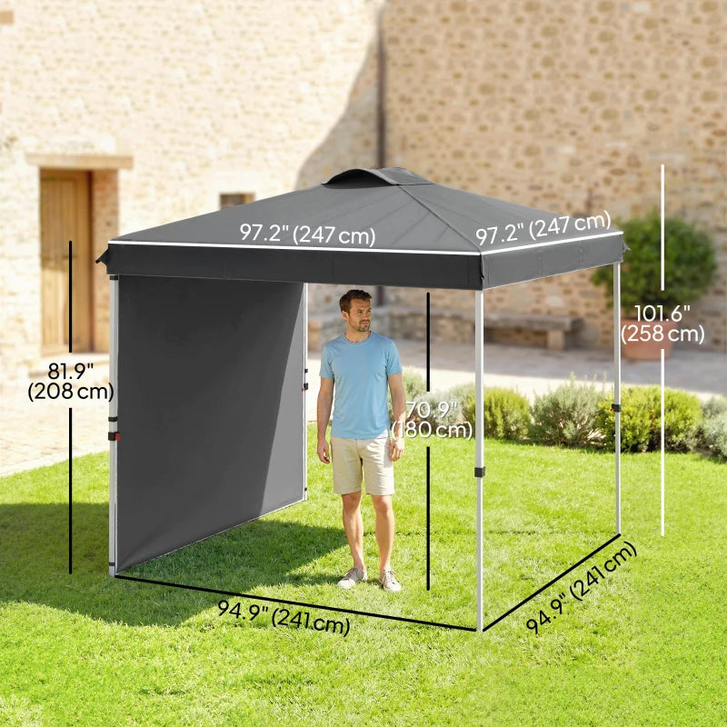 8 x 8 ft Pop Up Canopy with 1 Sidewall, Carry Bag and 4 Sand Bags, Height Adjustable Instant Sun Shelter, Dark Grey
