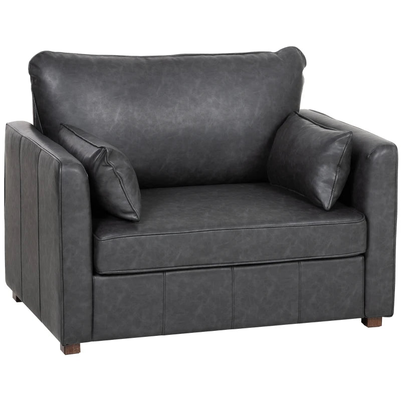 Accent Chair, PU Leather Armchair with Wide Seat, Spring Cushion, Rubberwood legs, 2 Pillows, Black
