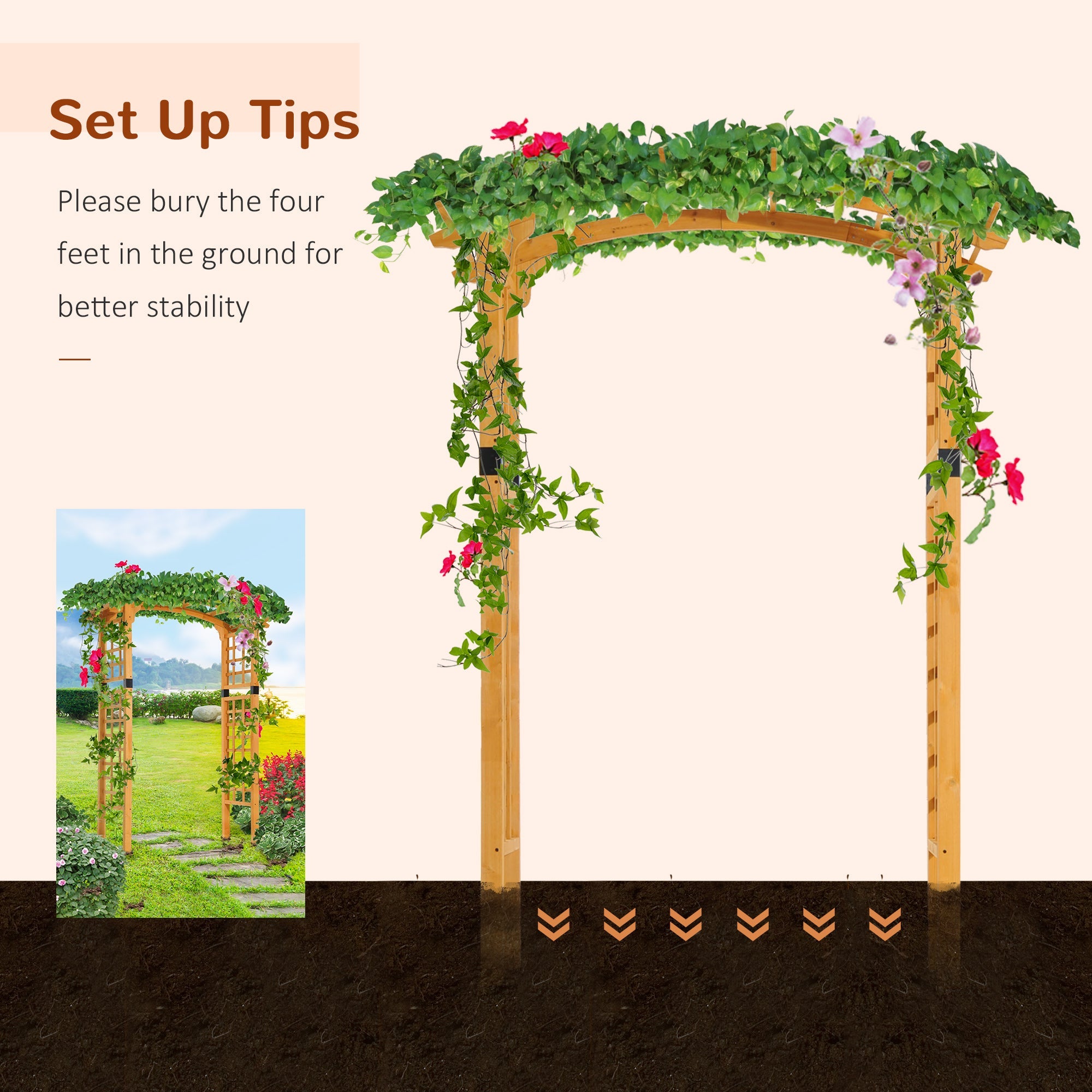 Outsunny 7.5ft Fir Wood Garden Arch Trellis Outdoor Walkway Round Pergola Style Arbor 