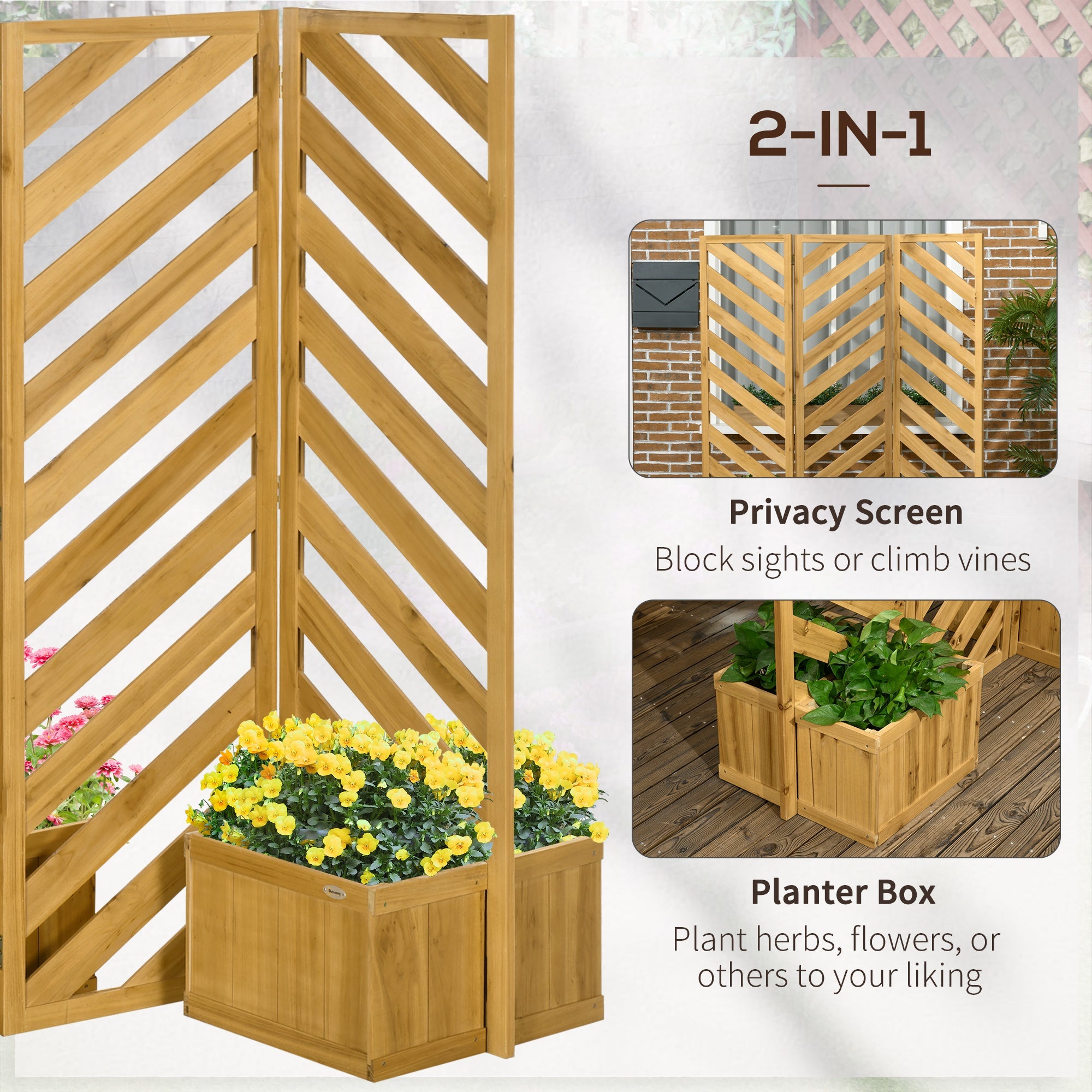 Outsunny Outdoor Privacy Screen with Raised Garden Beds 4 Self-Draining Panels for Pool Hot Tub Freestanding 