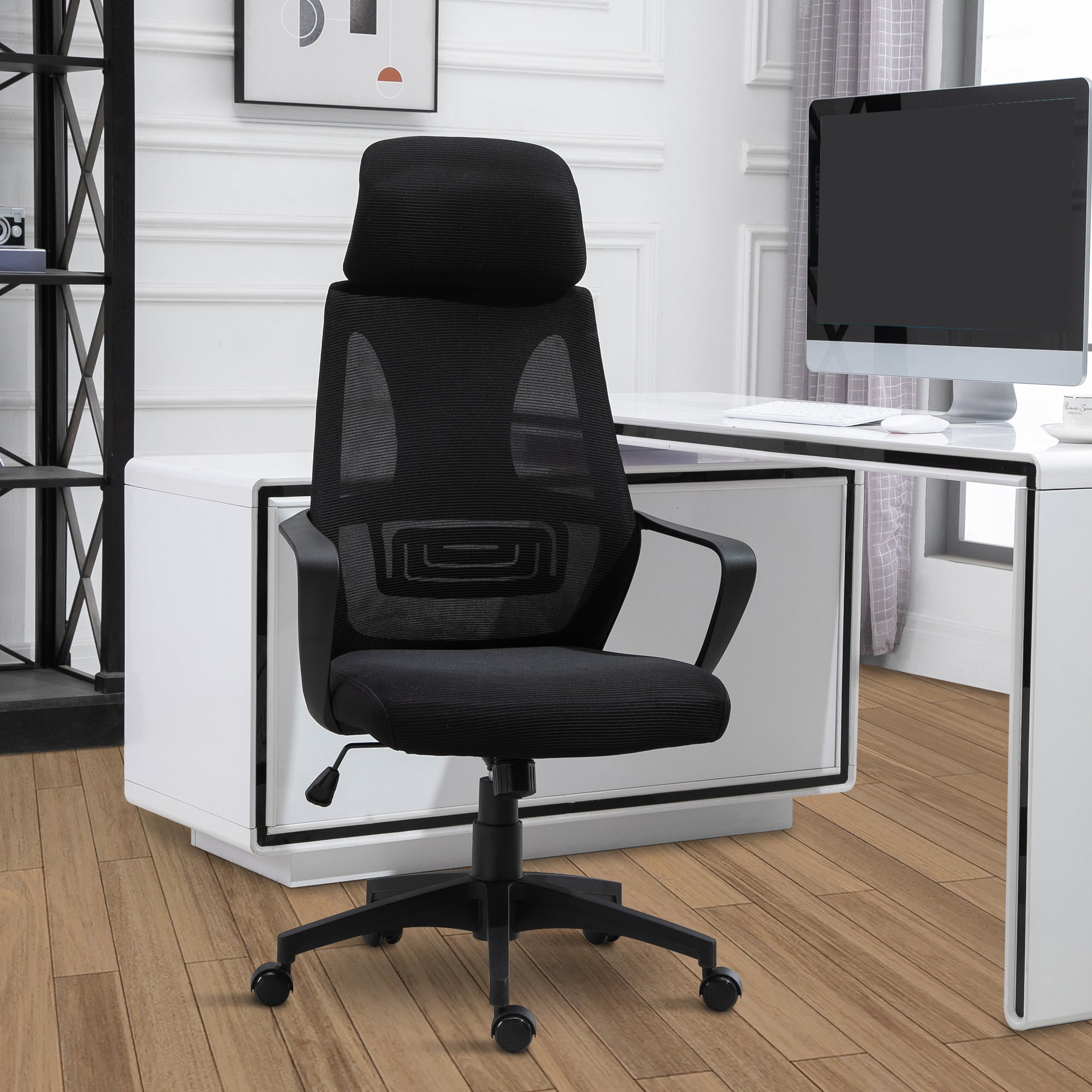 Vinsetto Breathable Mesh Office Chair: 2D Adjustable Headrest, Arm, High Back Desk Chair, Black 