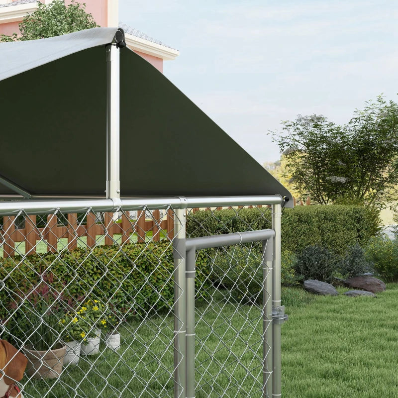 6.6' x 6.6' x 4.9' Outdoor Dog Kennel Heavy Duty Galvanized Steel Chain Link with UV-resistant Roof, Silver