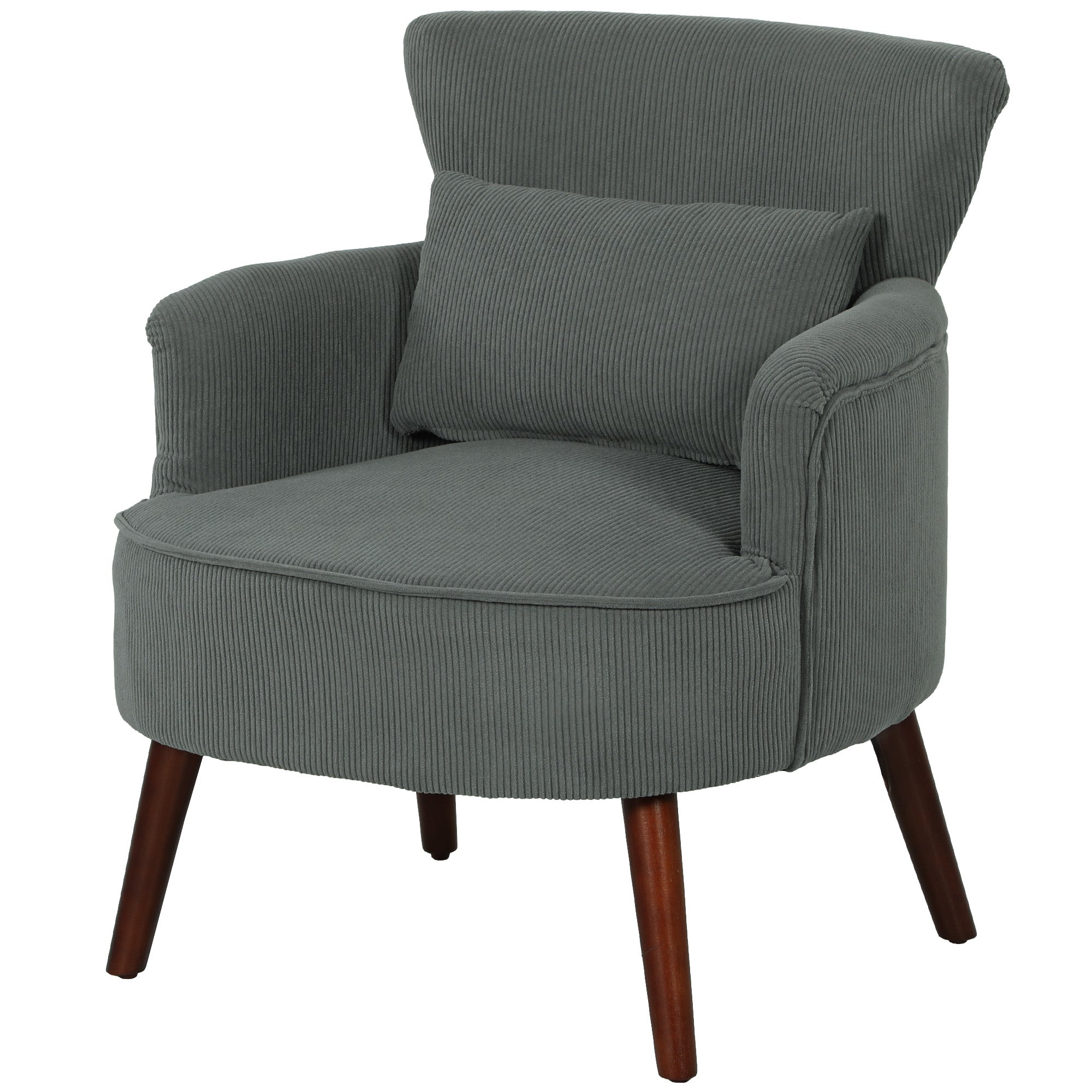 HOMCOM Modern Accent Chair, Upholstered Armchair with Solid Wood Legs and Lumbar Pillow for Living Room, Grey 