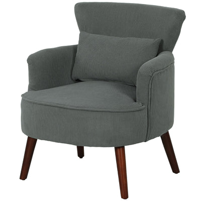 HOMCOM Modern Accent Chair, Upholstered Armchair with Solid Wood Legs and Lumbar Pillow for Living Room, Grey 