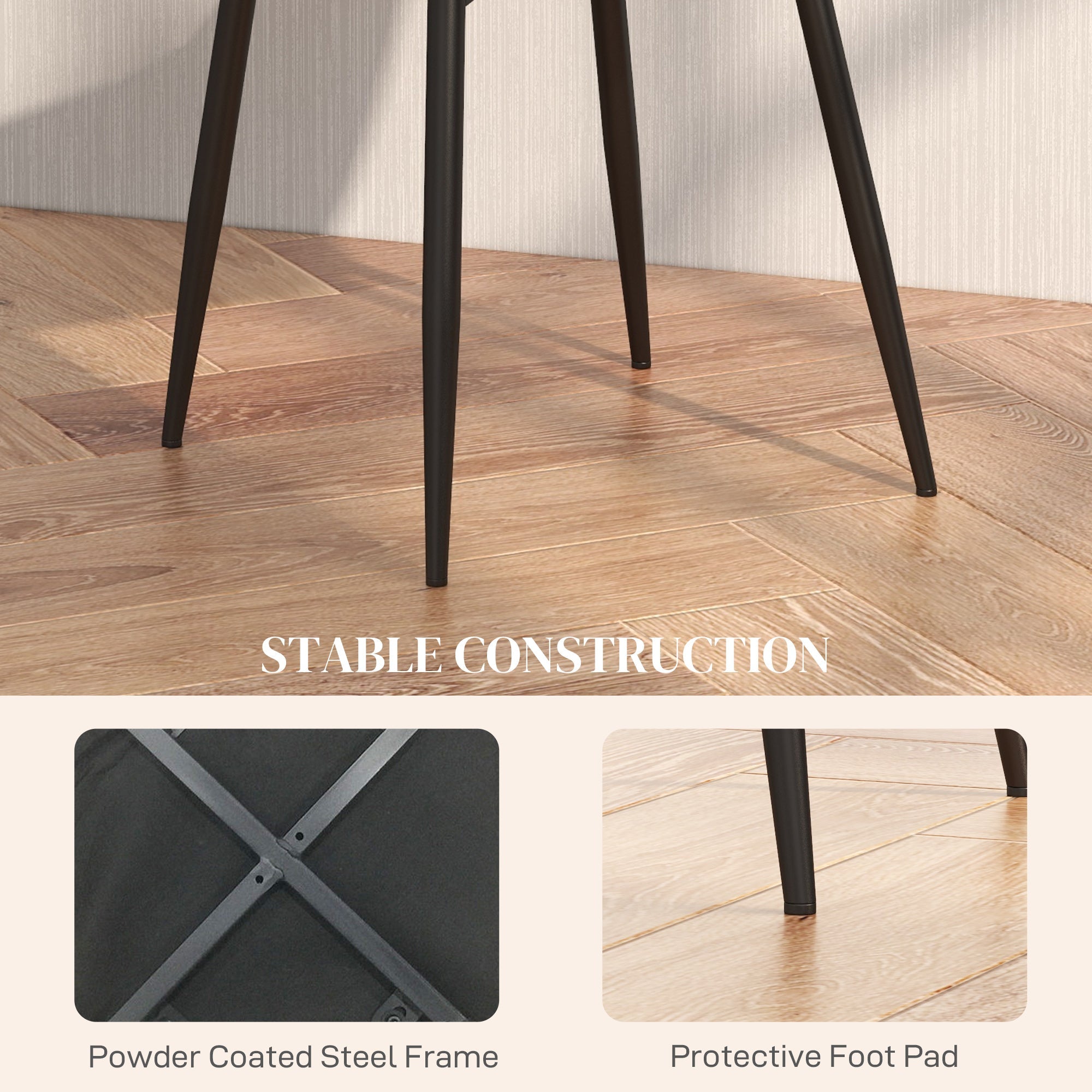 HOMCOM Dining Chairs Set of 4, Upholstered Dining Room Chairs with Steel Legs, Modern Kitchen Chair for Dining Room, Black 