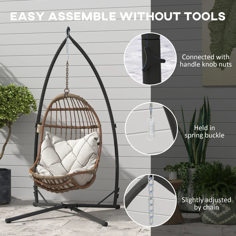 Hammock Chair Stand, Heavy Duty Steel Hanging Chair Stand for Swing Chair, Egg Chair Stand with Cup Holder, Black