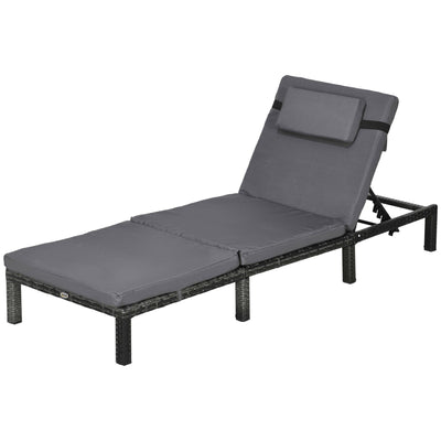 Outsunny Outdoor Lounger, Patio Lounger with 5-Level Adjustable Back, Headrest for Poolside, Garden, Backyard, Dark Grey 