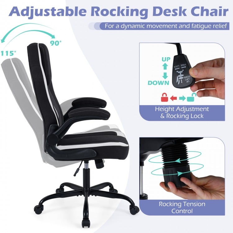Ergonomic Computer Office Chair with 90° Flip-up Armrests-Black