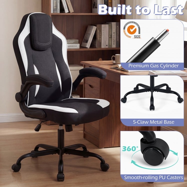 Ergonomic Computer Office Chair with 90° Flip-up Armrests-Black