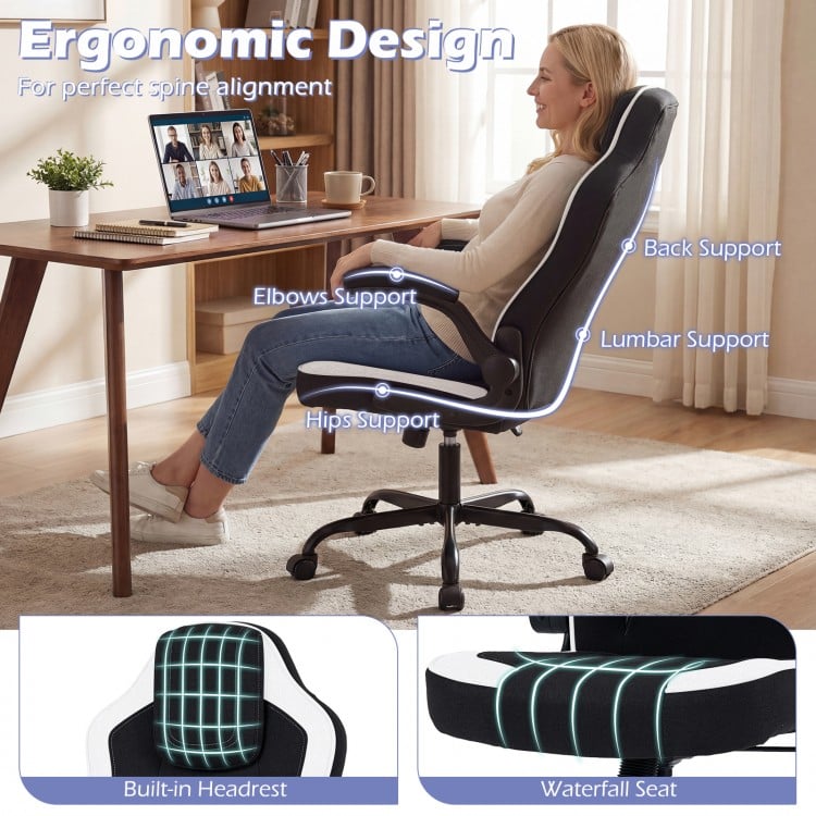 Ergonomic Computer Office Chair with 90° Flip-up Armrests-Black