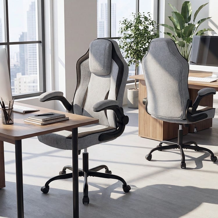 Ergonomic Computer Office Chair with 90° Flip-up Armrests-Gray