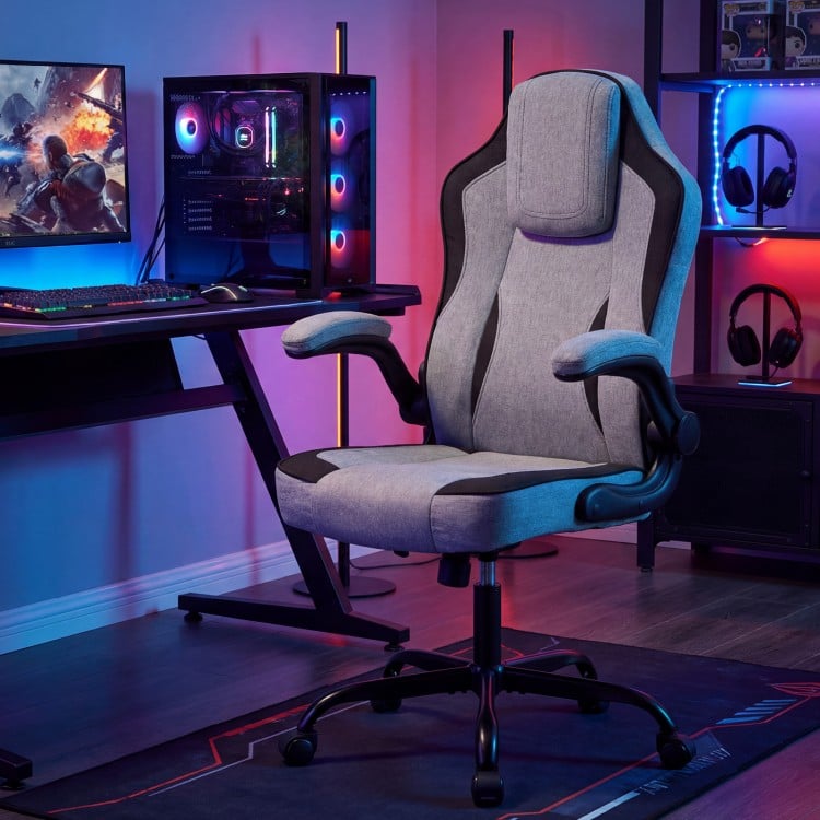 Ergonomic Computer Office Chair with 90° Flip-up Armrests-Gray