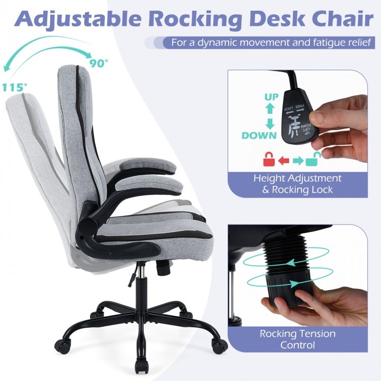 Ergonomic Computer Office Chair with 90° Flip-up Armrests-Gray
