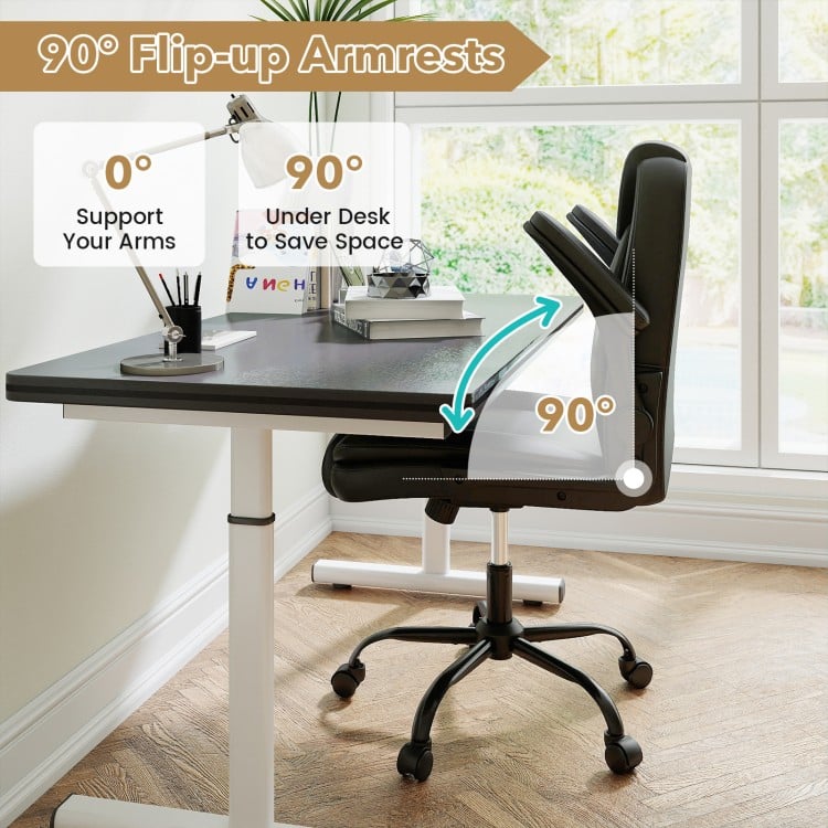 Ergonomic Leather Office Chair with Flip-up Armrests and Rocking Function-Black
