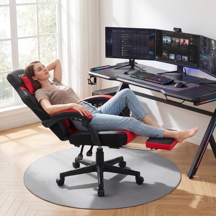Ergonomic Video Game Chair with Headrest and Reclining Backrest-Red