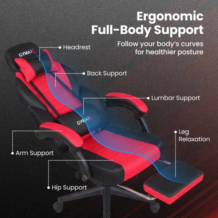 Ergonomic Video Game Chair with Headrest and Reclining Backrest-Red