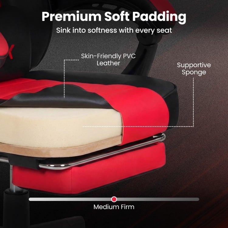 Ergonomic Video Game Chair with Headrest and Reclining Backrest-Red
