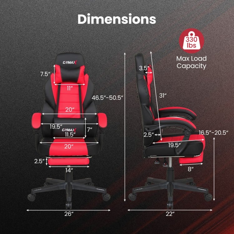 Ergonomic Video Game Chair with Headrest and Reclining Backrest-Red