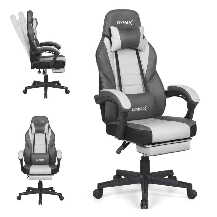 Ergonomic Video Game Chair with Headrest and Reclining Backrest-Grey