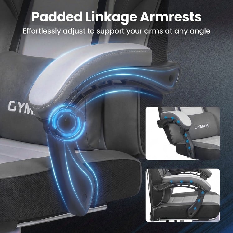 Ergonomic Video Game Chair with Headrest and Reclining Backrest-Grey