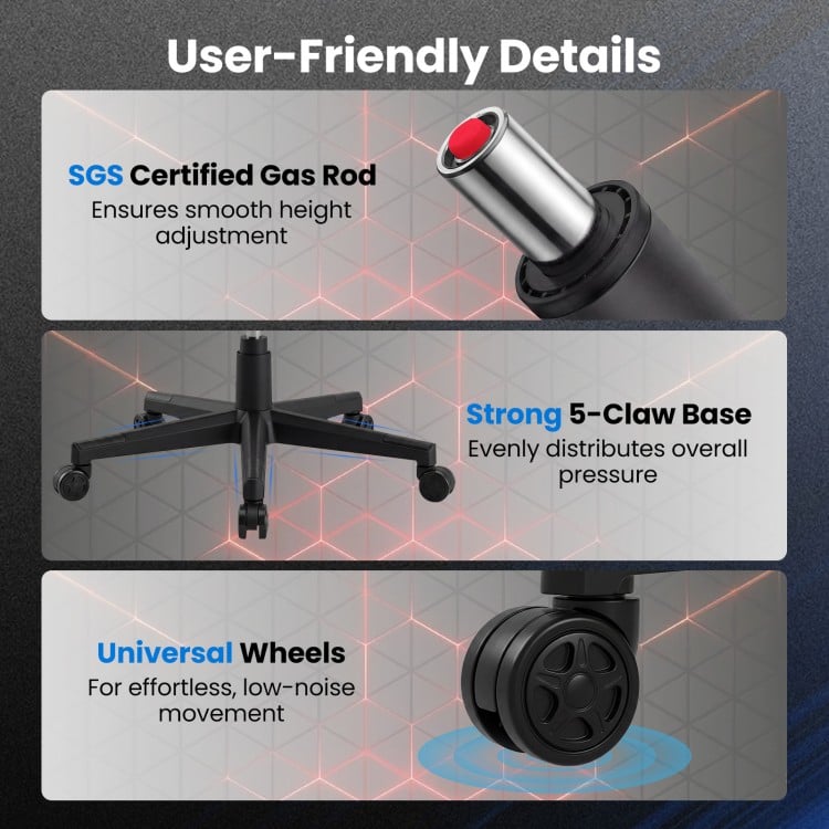 Ergonomic Video Game Chair with Headrest and Reclining Backrest-Grey