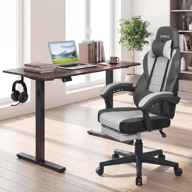 Ergonomic Video Game Chair with Headrest and Reclining Backrest-Grey