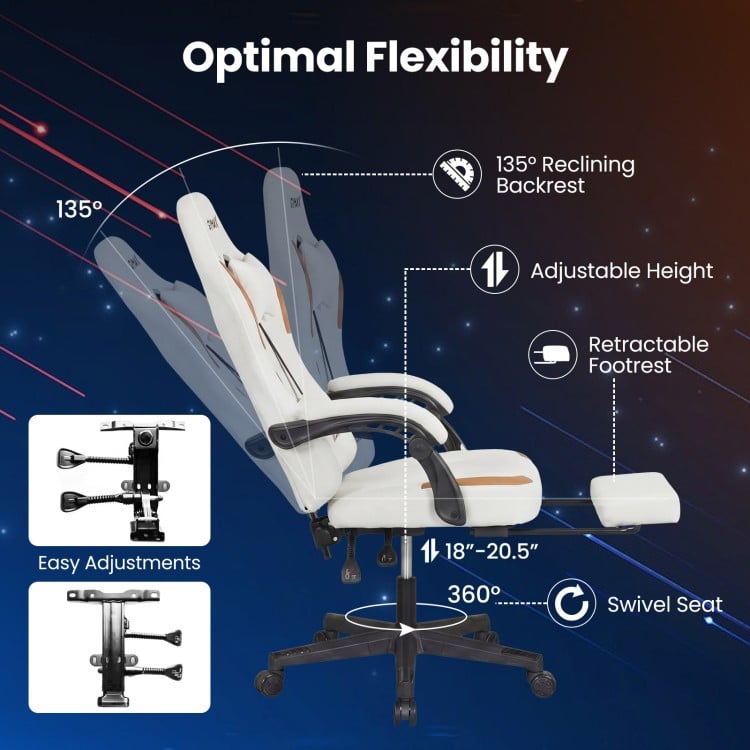Ergonomic Video Game Chair with Headrest for Home Office-Beige