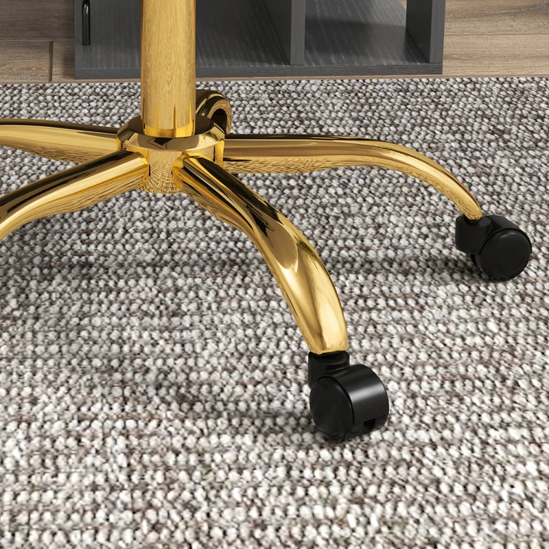 Armless Office Chair, Fluffy Computer Desk Chair with Adjustable Height, Swivel Wheels, Mid Back, Gold