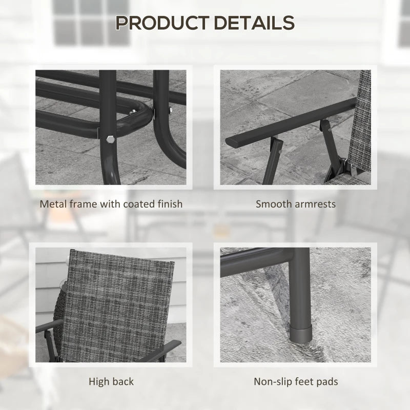 Outdoor 4 Pieces Patio Furniture Set, Garden Set with Two Foldable Armchairs, a Loveseat & Glass Top Table, Mixed Grey