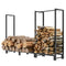 Outsunny 6ft Firewood Rack with Dual Space and Lock Rings, Steel Log Holder for Outdoor Indoor, Black