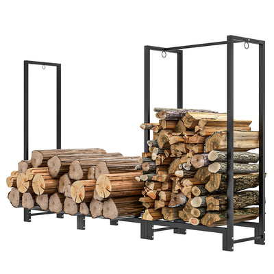 Outsunny 6ft Firewood Rack with Dual Space and Lock Rings, Steel Log Holder for Outdoor Indoor, Black 